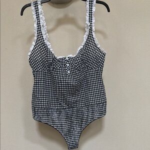 NWT Free People Black and White Gingham Bodysuit